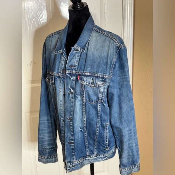 Laser Girl Blue Levi’s Trucker Denim Jacket Large - Picture 2 of 12